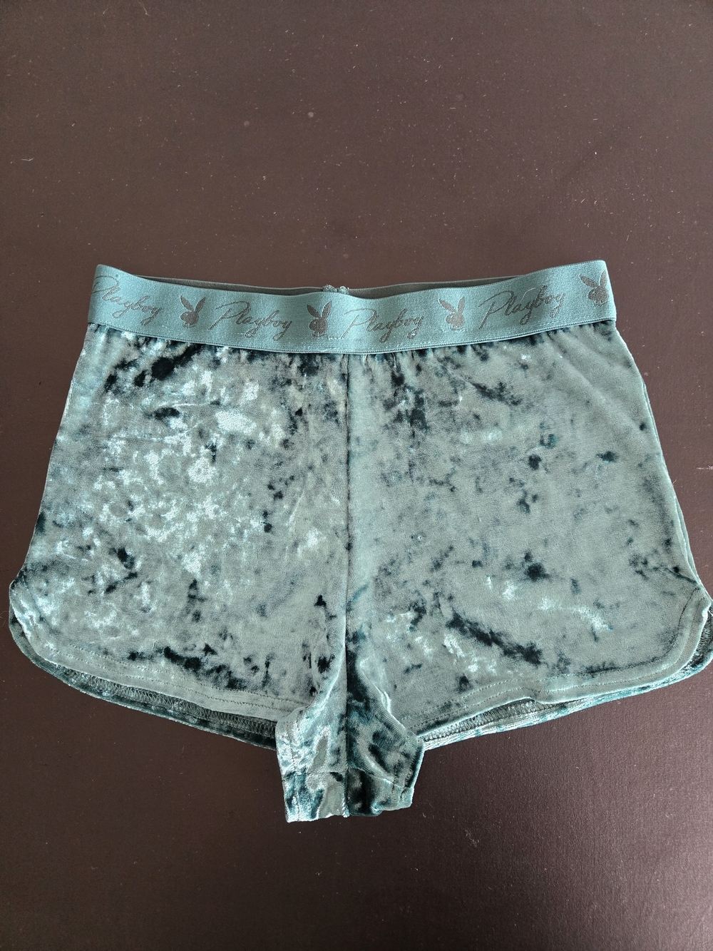 Playboy Green Crushed Velvet Lounge Shorts Small